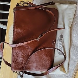Removing 6/1. Fossil Sydney Top Zip Brown Congac Crossbody or Clutch.